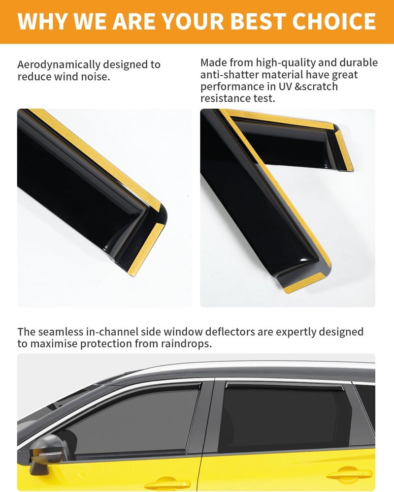 Deejecsun in-Channel Window Rain Guards Fit for Nissan Rogue 2021-2026 Rain Guards Extra Durable Window Deflectors Visors Vent Visors Vent Shades Car Accessories -4 pcs - Image 5